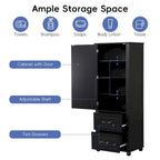 61.4  Tall Bathroom Storage Cabinet, Two Drawers and Adjustable Shelf