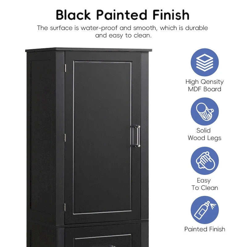 61.4  Tall Bathroom Storage Cabinet, Two Drawers and Adjustable Shelf