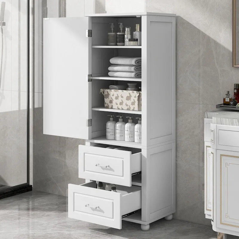 61.4  Tall Bathroom Storage Cabinet, Two Drawers and Adjustable Shelf