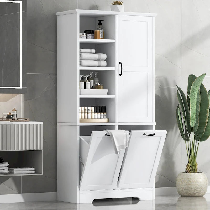 Bathroom Storage Cabinet with Doors, Drawers & Tilt-Out Laundry Hamper