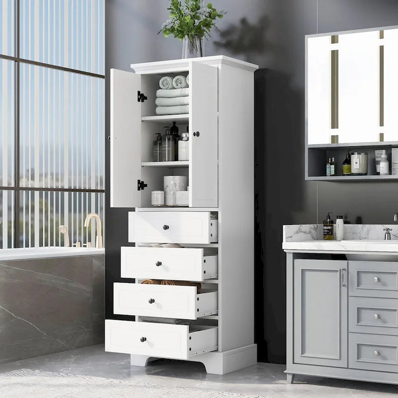 23.6 in. W x 15.7 in. D x 68.1 in. H Linen Cabinet with 2 Doors and 4 Drawers