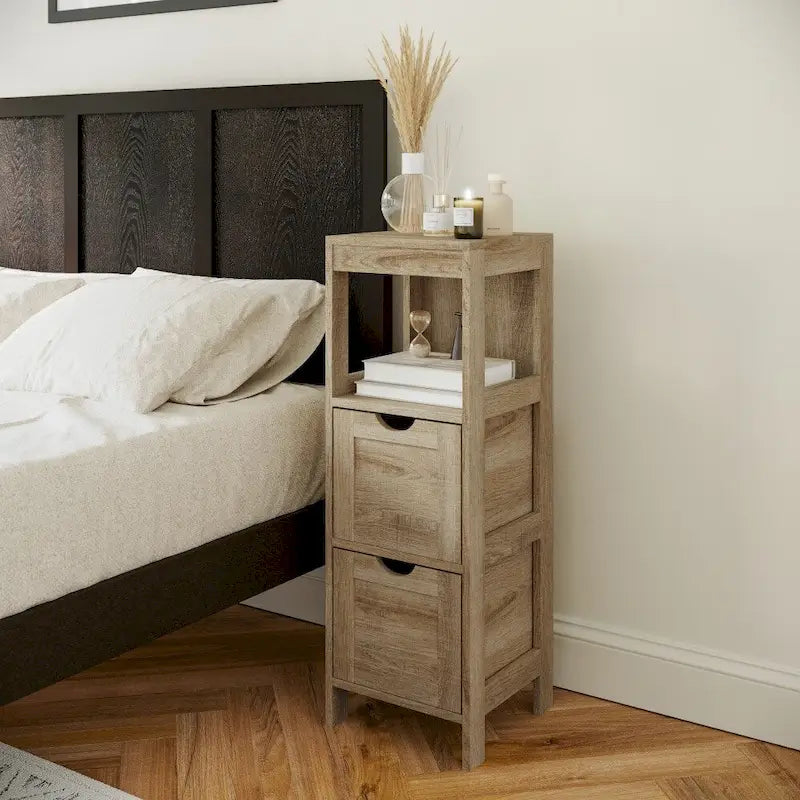 Farmhouse Bathroom Storage Organizer with Drawers and Open Shelf