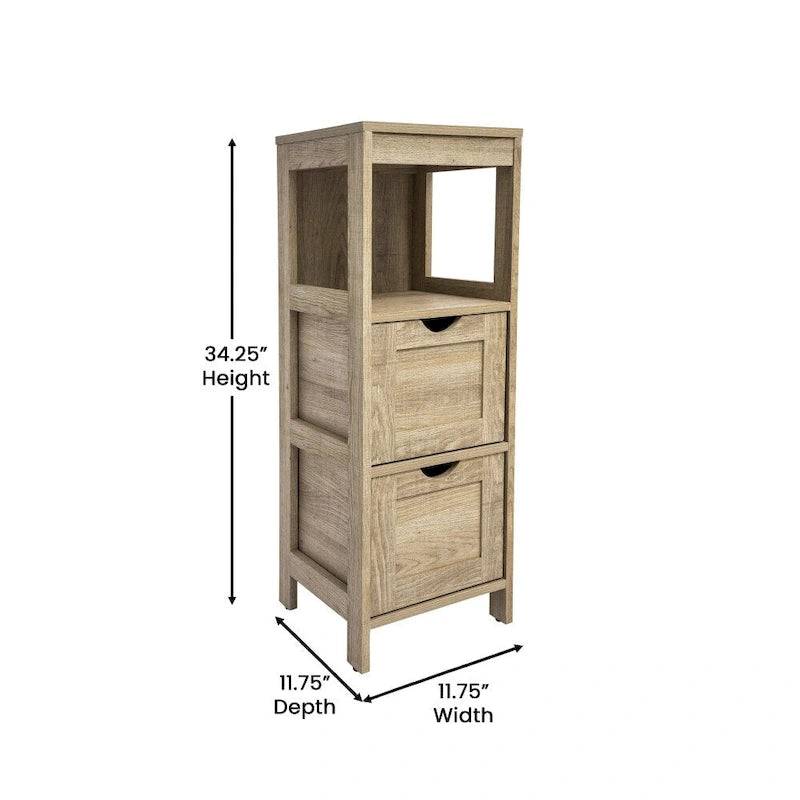 Farmhouse Bathroom Storage Organizer with Drawers and Open Shelf