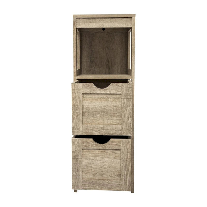 Farmhouse Bathroom Storage Organizer with Drawers and Open Shelf