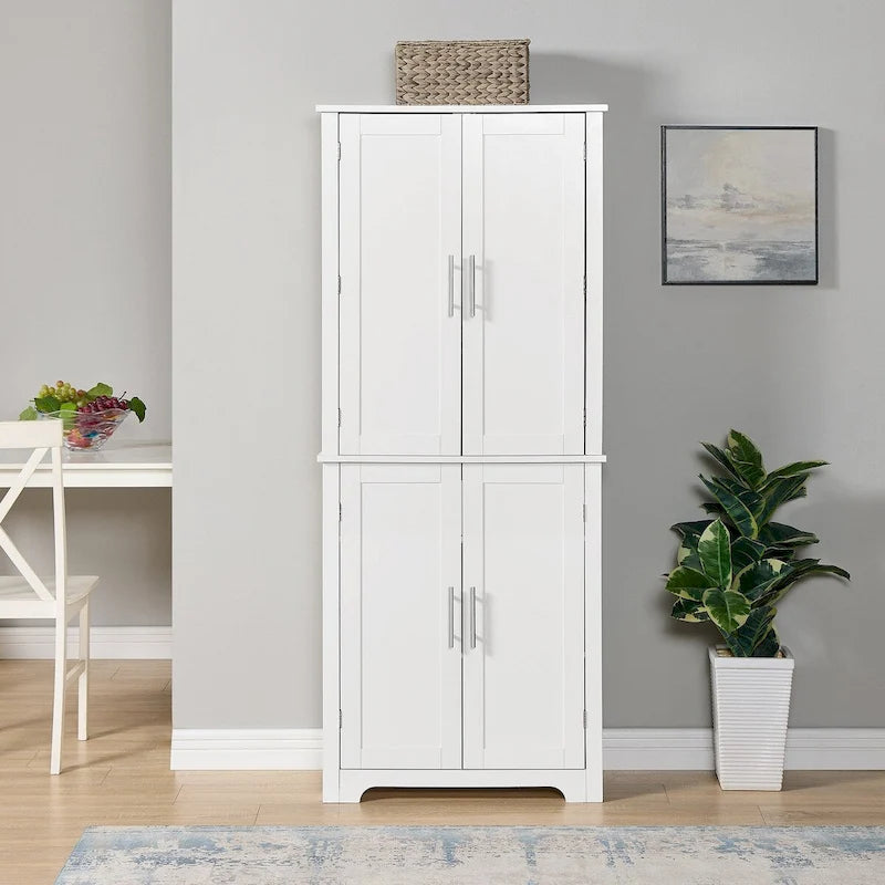 67  Tall MDF 4-door Bathroom Storage Cabinet with Adjustable Shelves - 28  X 67