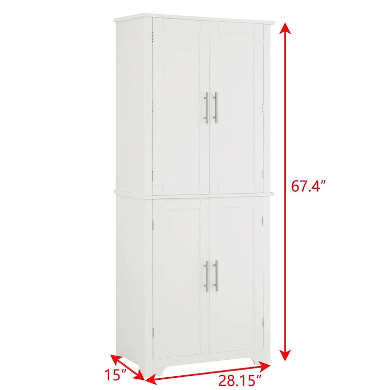 67  Tall MDF 4-door Bathroom Storage Cabinet with Adjustable Shelves - 28  X 67