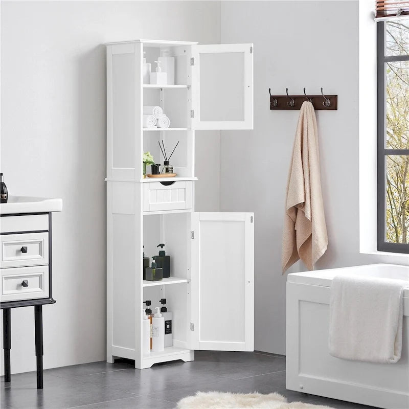 Yaheetech Freestanding Storage Cabinet Kitchen Cupboard with Glass Door, White - N/A