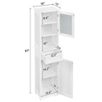 Yaheetech Freestanding Storage Cabinet Kitchen Cupboard with Glass Door, White - N/A