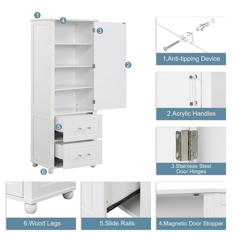 Bathroom Freestanding Storage Cabinet with Drawers and Adjustable Shelf