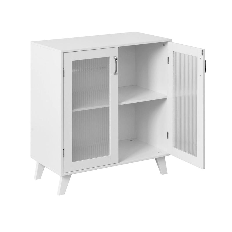 2-Glass Door Bathroom Cabinet, Modern White Cupboard Storage Organizer with Adjustable Shelf - 27  W x 32  H x 15  D