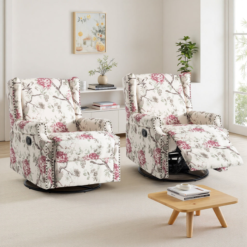 29'' W Pattern Swivel Glider Manual Push Back Recliner Chair Set of 2