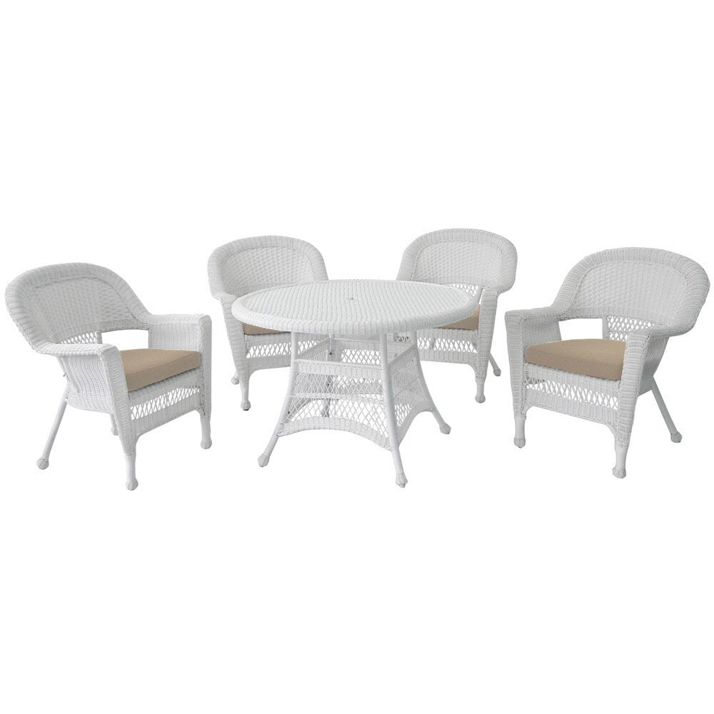 5-piece White Resin Wicker Dining Set